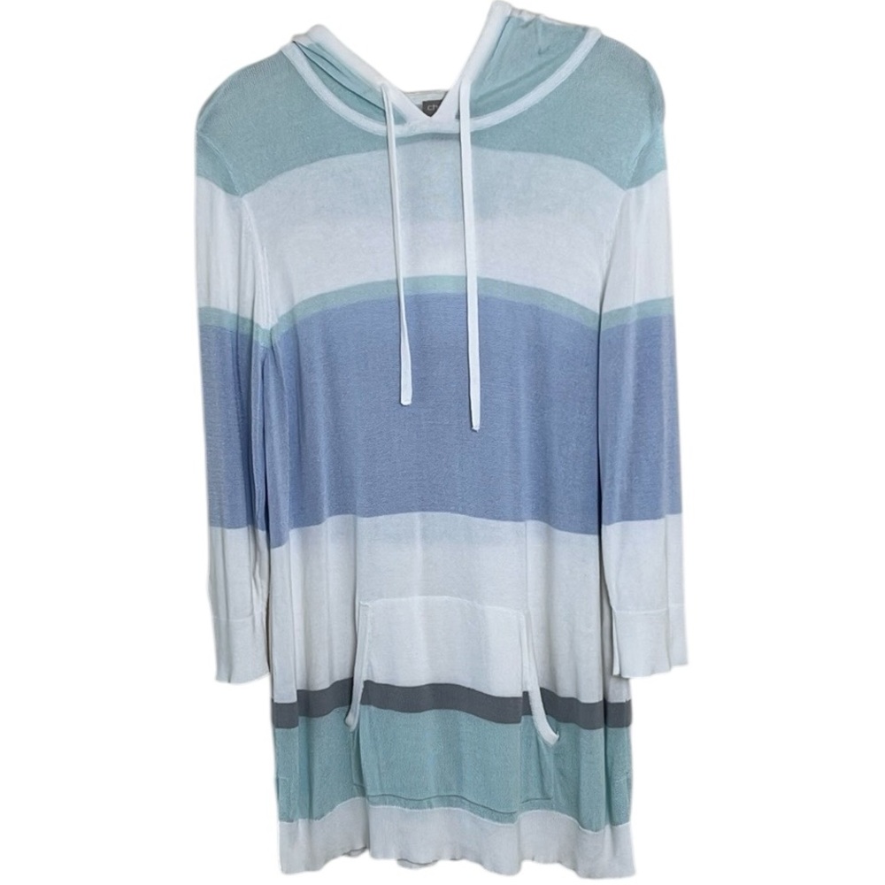 Chico’s Colorblock Longline Lightweight Hooded Sweater Coverup Sz L
